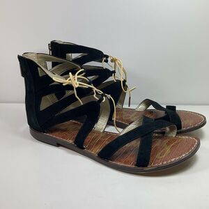 Sam Edelman Katya Sandal Caged Black Suede Gladiator Strappy Flat Open Toe Sz 10